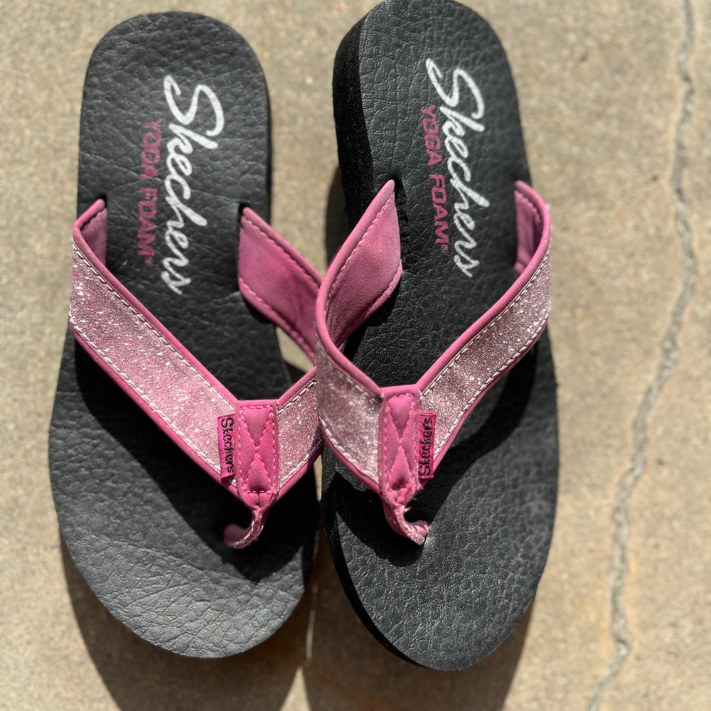 Skechers Black and Pink Glitter Sandals